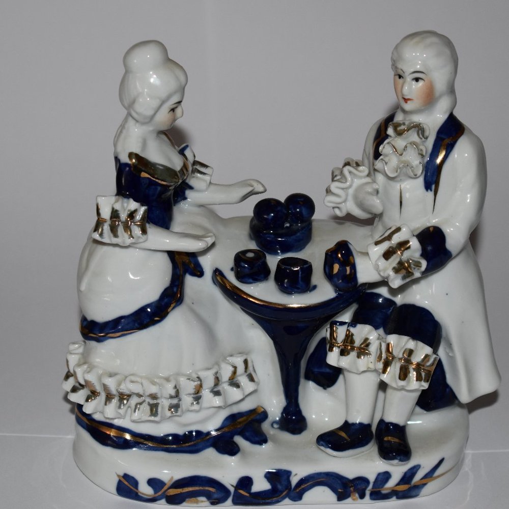 Vintage Courting Couple Glazed Porcelain Figurine Victorian Style